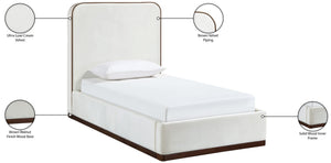 Meridian Furniture Rava Velvet Twin Bed with Tall Upholstered Headboard and Walnut Base for Modern Bedrooms Cream / Beige RavaCream-T