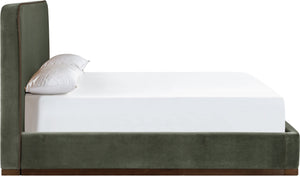 Meridian Furniture Rava Full Upholstered Platform Bed with Velvet Headboard and Walnut Wood Base Modern Style Green / Brown RavaGreen-F