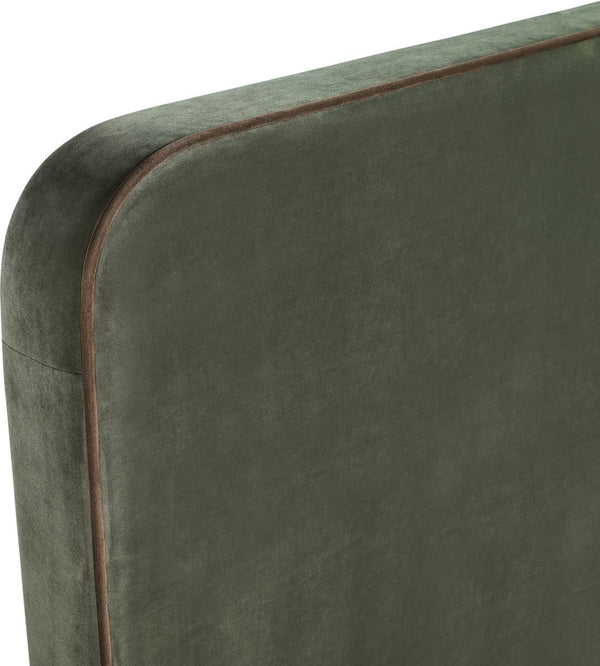 Meridian Furniture Rava Full Upholstered Platform Bed with Velvet Headboard and Walnut Wood Base Modern Style Green / Brown RavaGreen-F