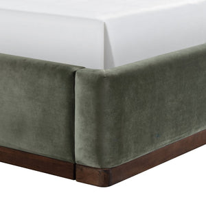Meridian Furniture Rava Velvet Twin Bed with Tall Upholstered Headboard and Walnut Base for Modern Bedrooms Green / Brown RavaGreen-T