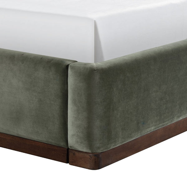 Meridian Furniture Rava Velvet Twin Bed with Tall Upholstered Headboard and Walnut Base for Modern Bedrooms Green / Brown RavaGreen-T