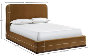 Meridian Furniture Rava Full Upholstered Platform Bed with Velvet Headboard and Walnut Wood Base Modern Style Saddle / Brown RavaSaddle-F