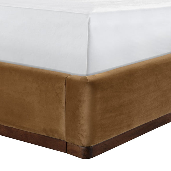 Meridian Furniture Rava Full Upholstered Platform Bed with Velvet Headboard and Walnut Wood Base Modern Style Saddle / Brown RavaSaddle-F