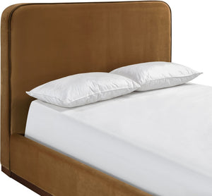 Meridian Furniture Rava Full Upholstered Platform Bed with Velvet Headboard and Walnut Wood Base Modern Style Saddle / Brown RavaSaddle-F