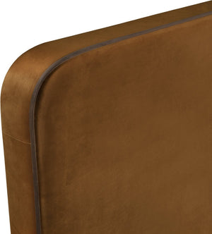 Meridian Furniture Rava Velvet Queen Bed Upholstered Platform Frame with Walnut Base and Piped Wingback Headboard Saddle / Brown RavaSaddle-Q
