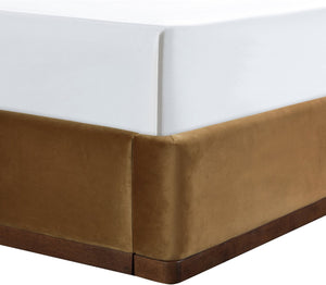Meridian Furniture Rava Velvet Twin Bed with Tall Upholstered Headboard and Walnut Base for Modern Bedrooms Saddle / Brown RavaSaddle-T