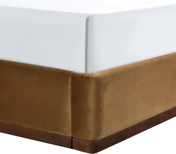 Meridian Furniture Rava Velvet Twin Bed with Tall Upholstered Headboard and Walnut Base for Modern Bedrooms Saddle / Brown RavaSaddle-T