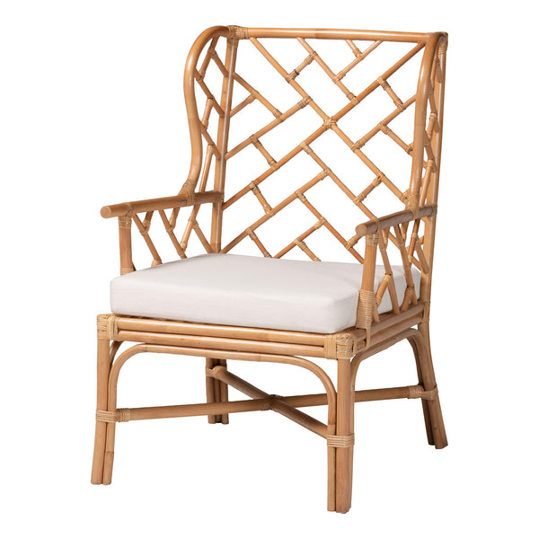 Baxton Studio Bali & Pari Ray Handcrafted Rattan Wingback Chair with Foam Cushion for Living Rooms Ray-Natural Brown Rattan-Cushion-AC