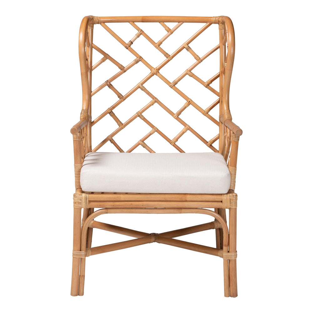 Baxton Studio Bali & Pari Ray Handcrafted Rattan Wingback Chair with Foam Cushion for Living Rooms Ray-Natural Brown Rattan-Cushion-AC