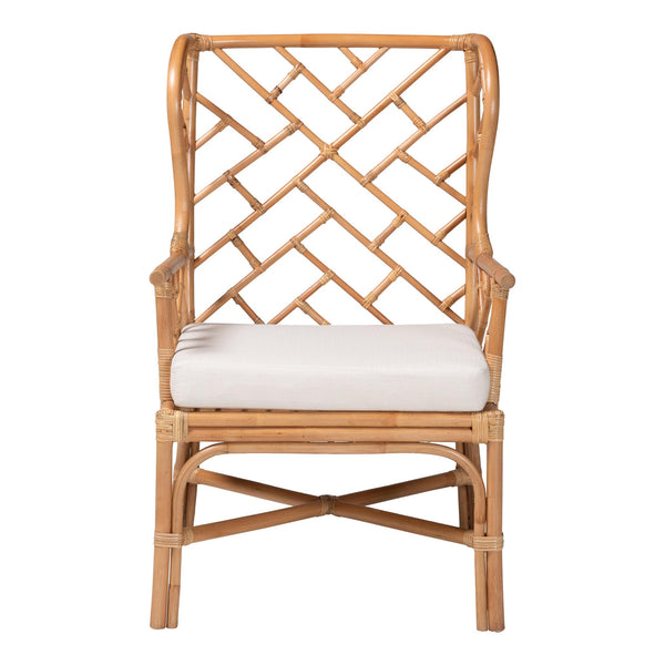 Bali & Pari Ray Handcrafted Rattan Wingback Chair with Foam Cushion for Living Rooms