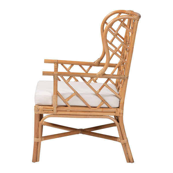 Bali & Pari Ray Handcrafted Rattan Wingback Chair with Foam Cushion for Living Rooms