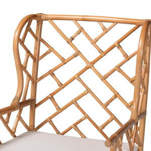 Bali & Pari Ray Handcrafted Rattan Wingback Chair with Foam Cushion for Living Rooms