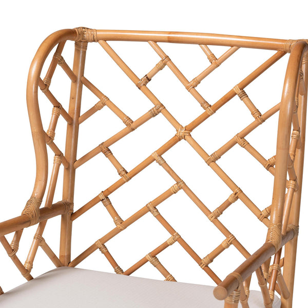 Bali & Pari Ray Handcrafted Rattan Wingback Chair with Foam Cushion for Living Rooms