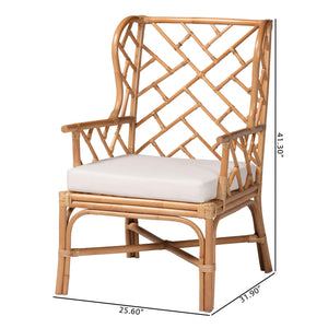 Bali & Pari Ray Handcrafted Rattan Wingback Chair with Foam Cushion for Living Rooms