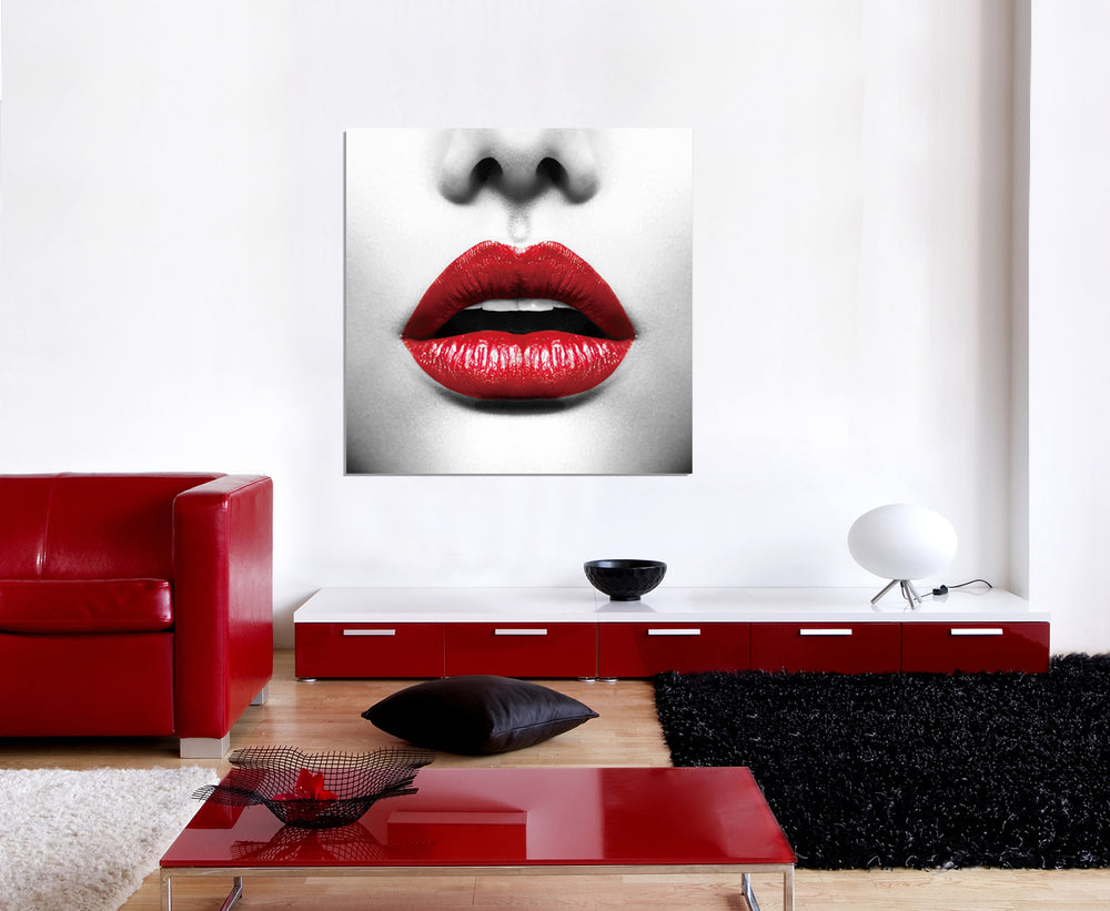 Wall Art Red Lips - Stunning Acrylic Print for Modern Home Decor, Bold Statement Piece, 47"x47"