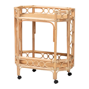 Baxton Studio Bali & Pari Rene Handwoven Rattan Two Tier Rolling Kitchen Cart for Coastal Boho Spaces Rene-Natural Rattan-Cart