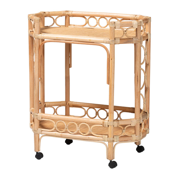 Baxton Studio Bali & Pari Rene Handwoven Rattan Two Tier Rolling Kitchen Cart for Coastal Boho Spaces Rene-Natural Rattan-Cart