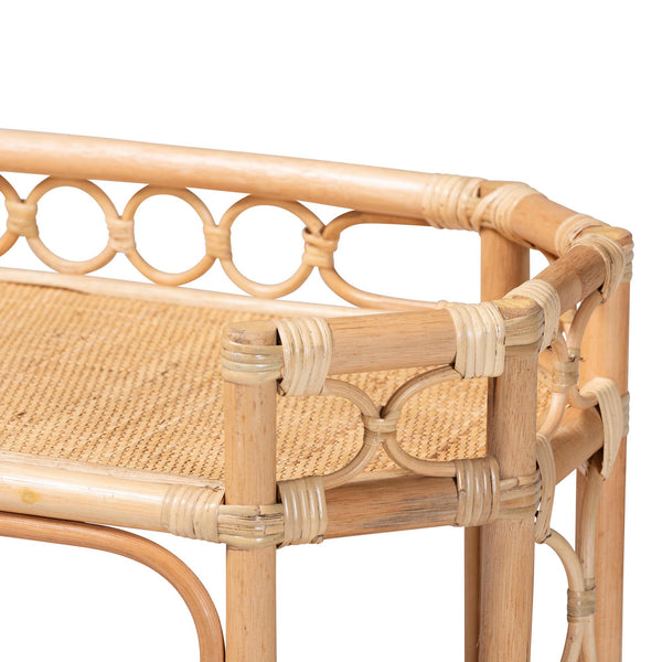 Bali & Pari Rene Handwoven Rattan Two Tier Rolling Kitchen Cart for Coastal Boho Spaces