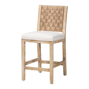 Baxton Studio Bali & Pari Rivermont Mango Wood Counter Stool with Woven Seagrass Back Coastal Rivermont-Whitewashed/Natural-Cushion-CS