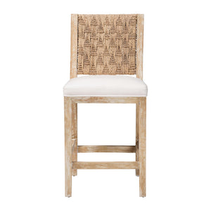 Bali & Pari Rivermont Mango Wood Counter Stool with Woven Seagrass Back Coastal