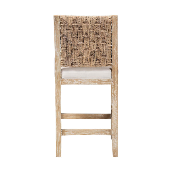 Bali & Pari Rivermont Mango Wood Counter Stool with Woven Seagrass Back Coastal