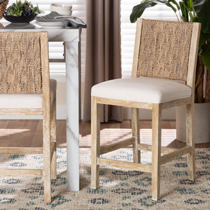 Bali & Pari Rivermont Mango Wood Counter Stool with Woven Seagrass Back Coastal