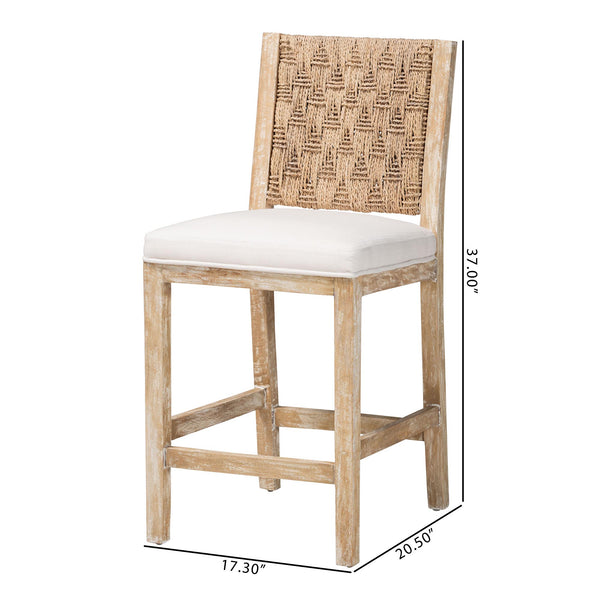 Bali & Pari Rivermont Mango Wood Counter Stool with Woven Seagrass Back Coastal