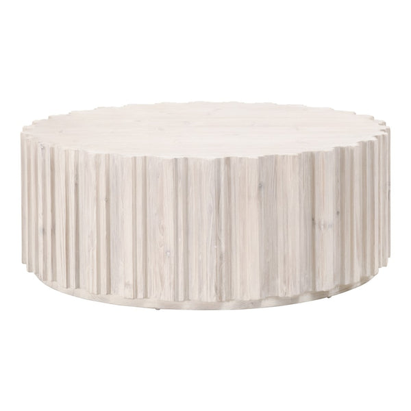 Essentials For Living Roma Coffee Table - Elegant Round Design With Whitewash Finish & Reclaimed Pine For Your Living Room White Wash Pine Solid Reclaimed Pine,Reclaimed Pine Veneer,Mdf 8104.Ww-pne
