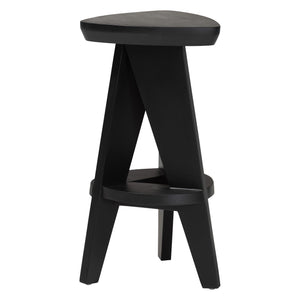 Baxton Studio Bali & Pari Roy Solid Mahogany Backless Counter Stool Japandi Sculptural Tripod Design Black Roy-Black Wooden-CS