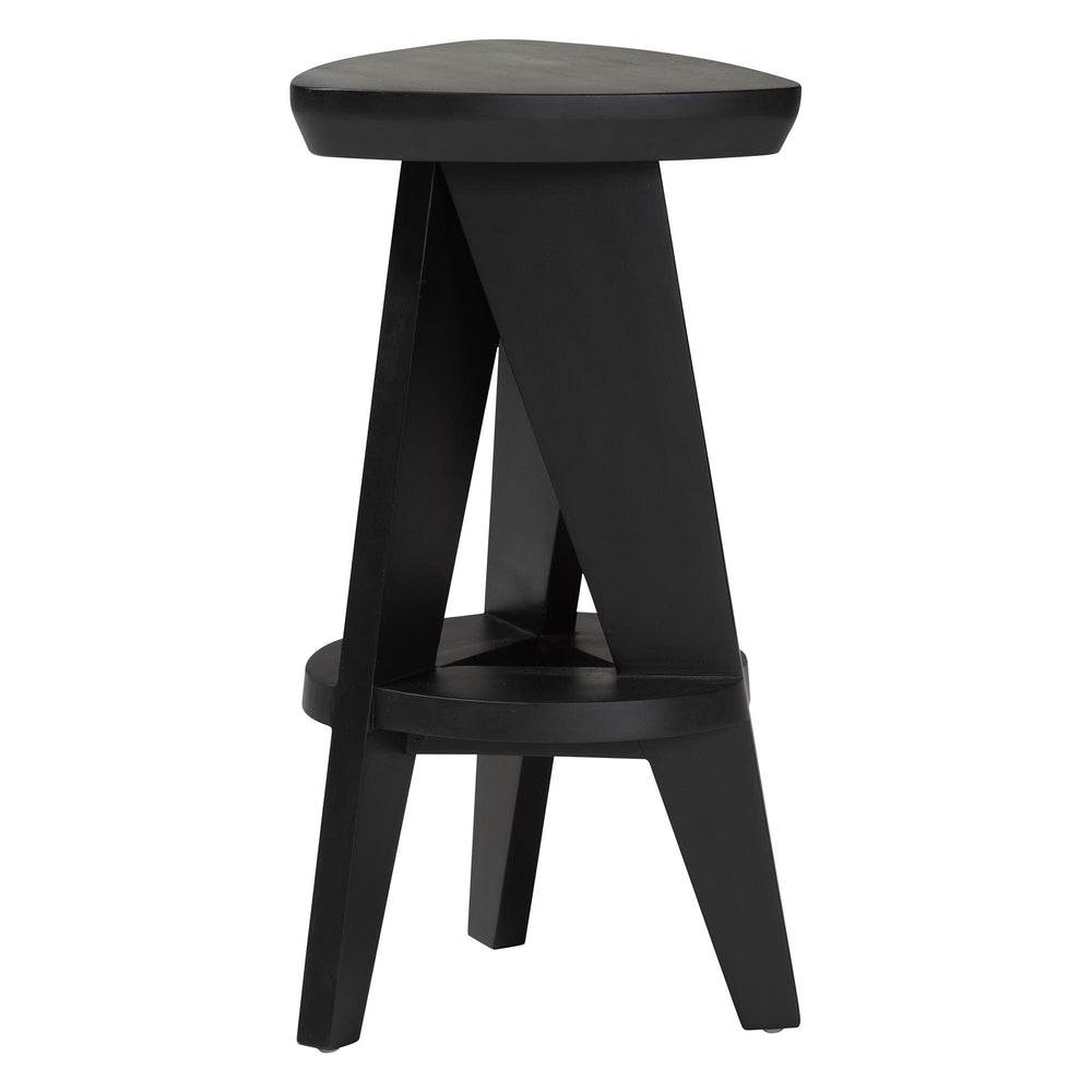 Baxton Studio Bali & Pari Roy Solid Mahogany Backless Counter Stool Japandi Sculptural Tripod Design Black Roy-Black Wooden-CS