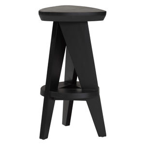 Bali & Pari Roy Solid Mahogany Backless Counter Stool Japandi Sculptural Tripod Design
