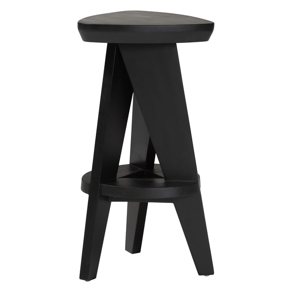 Bali & Pari Roy Solid Mahogany Backless Counter Stool Japandi Sculptural Tripod Design