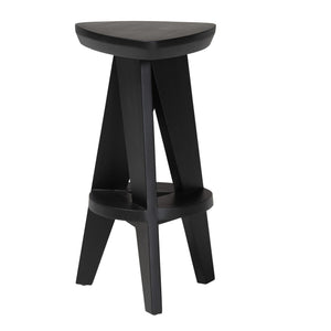 Bali & Pari Roy Solid Mahogany Backless Counter Stool Japandi Sculptural Tripod Design