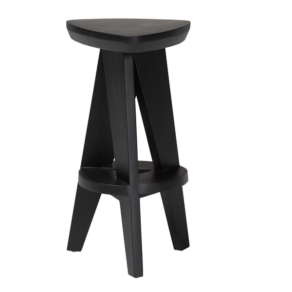 Bali & Pari Roy Solid Mahogany Backless Counter Stool Japandi Sculptural Tripod Design