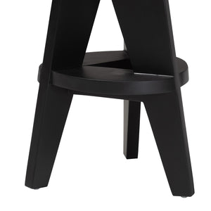Bali & Pari Roy Solid Mahogany Backless Counter Stool Japandi Sculptural Tripod Design