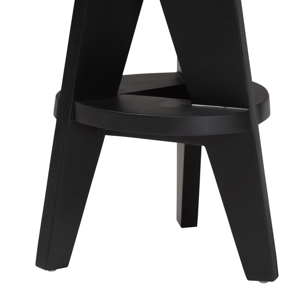 Bali & Pari Roy Solid Mahogany Backless Counter Stool Japandi Sculptural Tripod Design