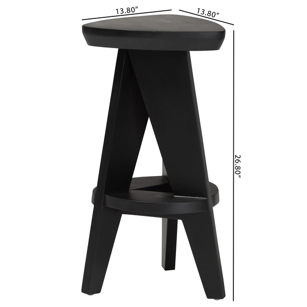 Bali & Pari Roy Solid Mahogany Backless Counter Stool Japandi Sculptural Tripod Design
