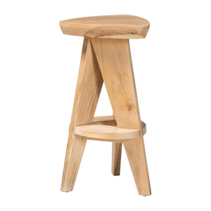 Baxton Studio Bali & Pari Roy Solid Acacia Wood Backless Counter Stool Japandi Tripod Base Roy-Natural Wooden-CS