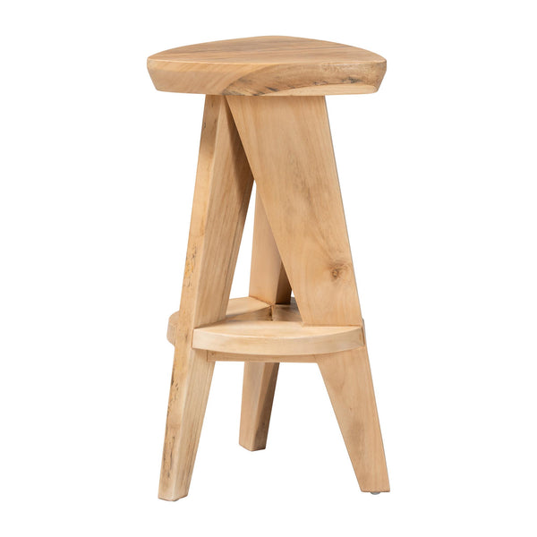 Bali & Pari Roy Solid Acacia Wood Backless Counter Stool Japandi Tripod Base