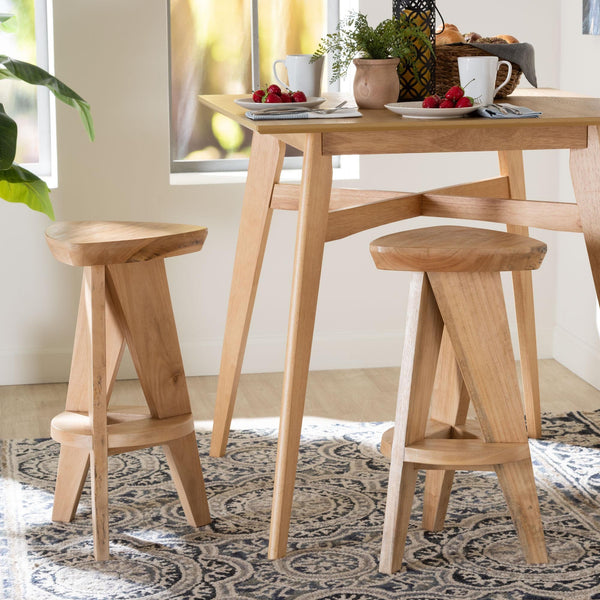 Bali & Pari Roy Solid Acacia Wood Backless Counter Stool Japandi Tripod Base