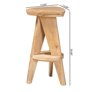 Bali & Pari Roy Solid Acacia Wood Backless Counter Stool Japandi Tripod Base