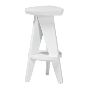 Bali & Pari Roy Solid Mahogany Backless Counter Stool Japandi Sculptural Tripod Design