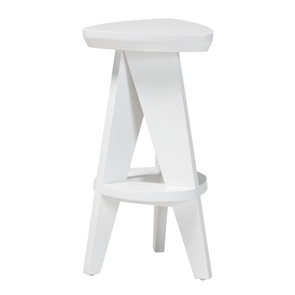 Bali & Pari Roy Solid Mahogany Backless Counter Stool Japandi Sculptural Tripod Design