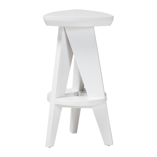 Bali & Pari Roy Solid Mahogany Backless Counter Stool Japandi Sculptural Tripod Design