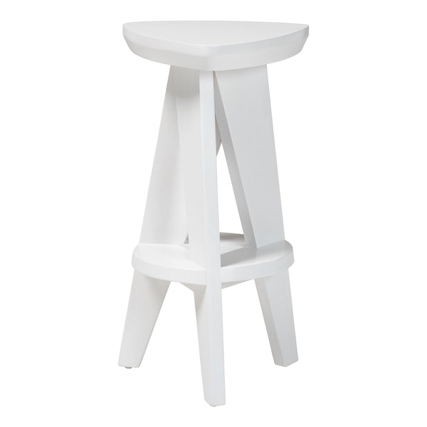 Bali & Pari Roy Solid Mahogany Backless Counter Stool Japandi Sculptural Tripod Design