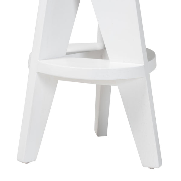 Bali & Pari Roy Solid Mahogany Backless Counter Stool Japandi Sculptural Tripod Design