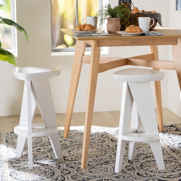 Bali & Pari Roy Solid Mahogany Backless Counter Stool Japandi Sculptural Tripod Design