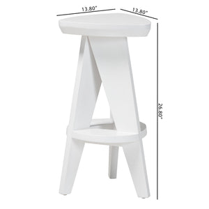 Bali & Pari Roy Solid Mahogany Backless Counter Stool Japandi Sculptural Tripod Design