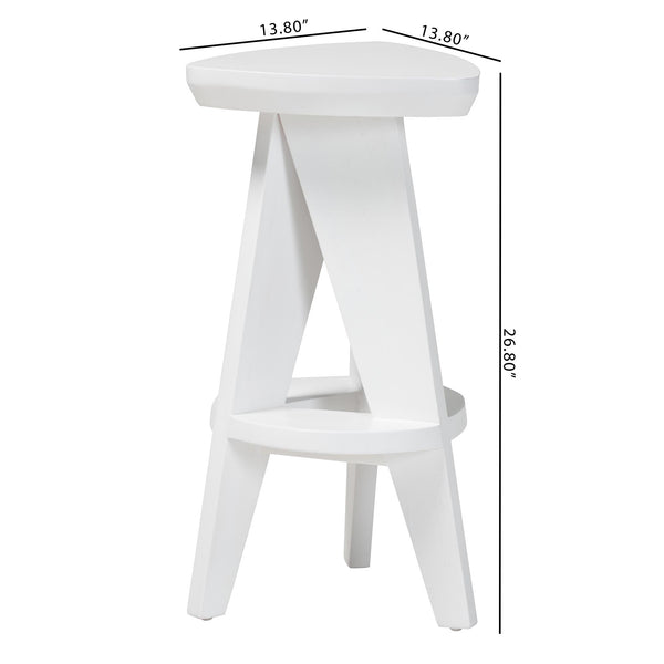 Bali & Pari Roy Solid Mahogany Backless Counter Stool Japandi Sculptural Tripod Design