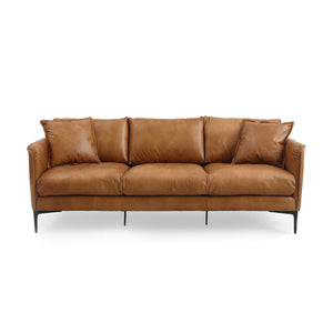 Cumo Sofa Dark Brown Rubberwood, Rust Orange Leather S0406-3D Zentique